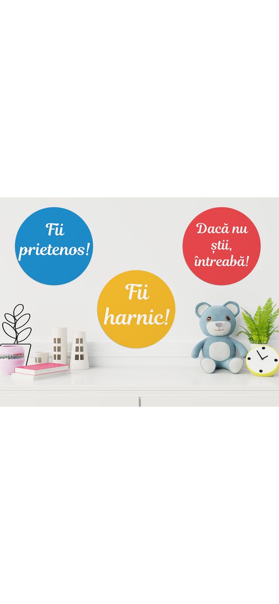 Sticker Regulile clasei, Folina, multicolor, set 12 buline mari cu mesaje, planșă mare de 100x125 cm , racletă de aplicare inclusă