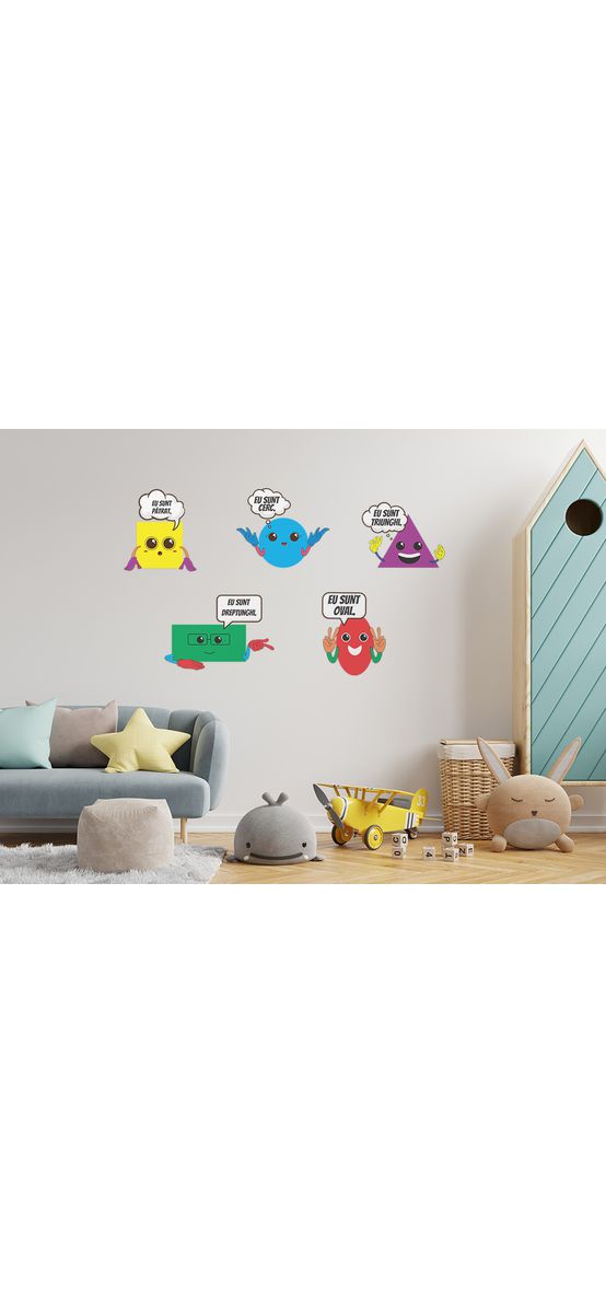 Sticker Formele geometrice, Folina, decoraţiune colorată pentru grădiniţe, planșă mare de 80x100 cm, racletă de aplicare inclusă