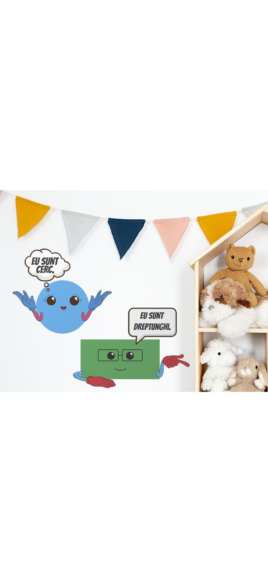 Sticker Formele geometrice, Folina, decoraţiune colorată pentru grădiniţe, planșă mare de 80x100 cm, racletă de aplicare inclusă