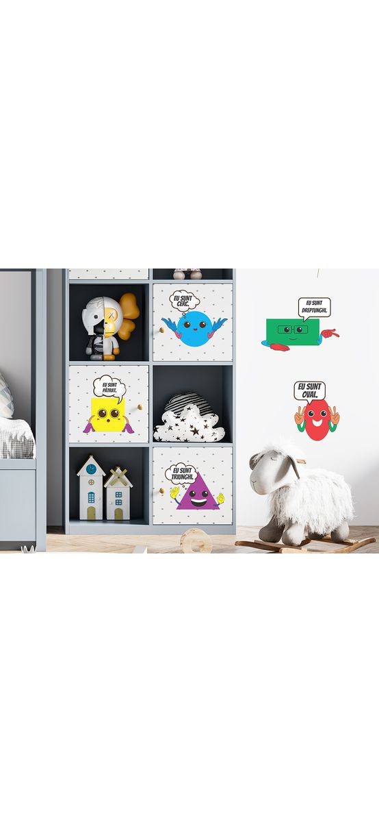 Sticker Formele geometrice, Folina, decoraţiune colorată pentru grădiniţe, planșă mare de 80x100 cm, racletă de aplicare inclusă