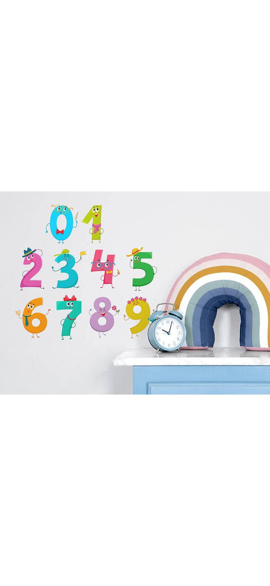 Sticker decorativ Numerele vesele, Folina, decoraţiune colorată pentru grădiniţă, planșă mare de 65x100 cm , racletă de aplicare inclusă