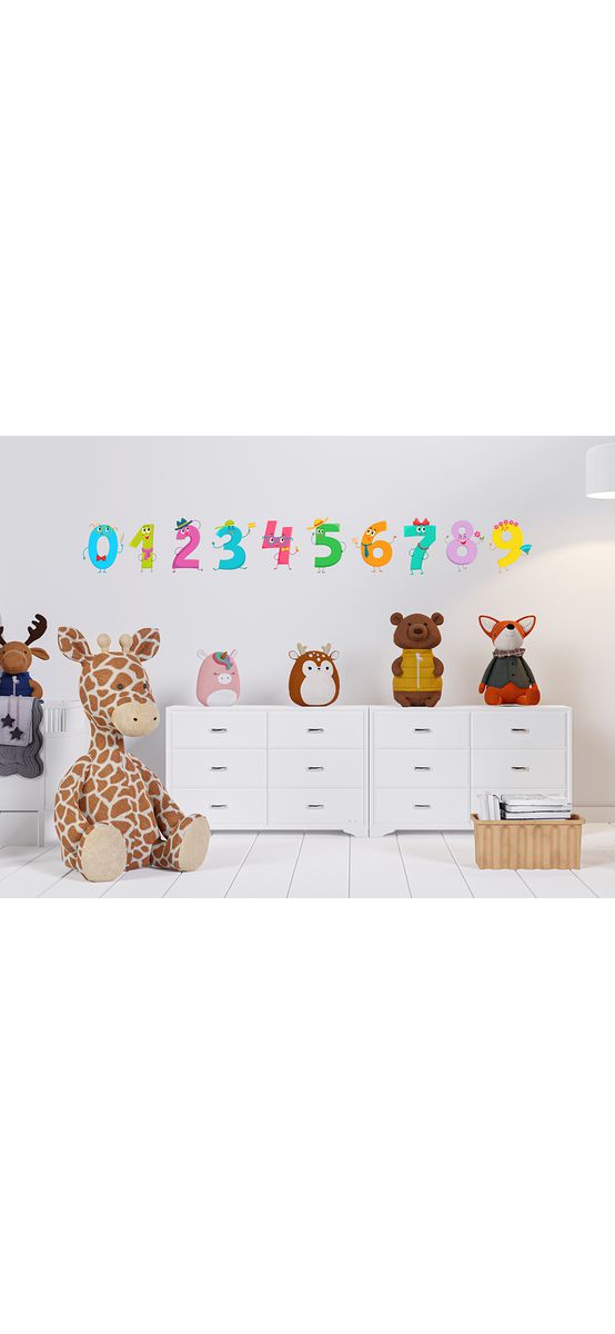 Sticker decorativ Numerele vesele, Folina, decoraţiune colorată pentru grădiniţă, planșă mare de 65x100 cm , racletă de aplicare inclusă