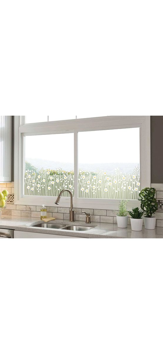 Folie geam autoadezivă Flori de câmp, sablare tip bordură decorativă, 45x200 cm, cu racletă aplicare
