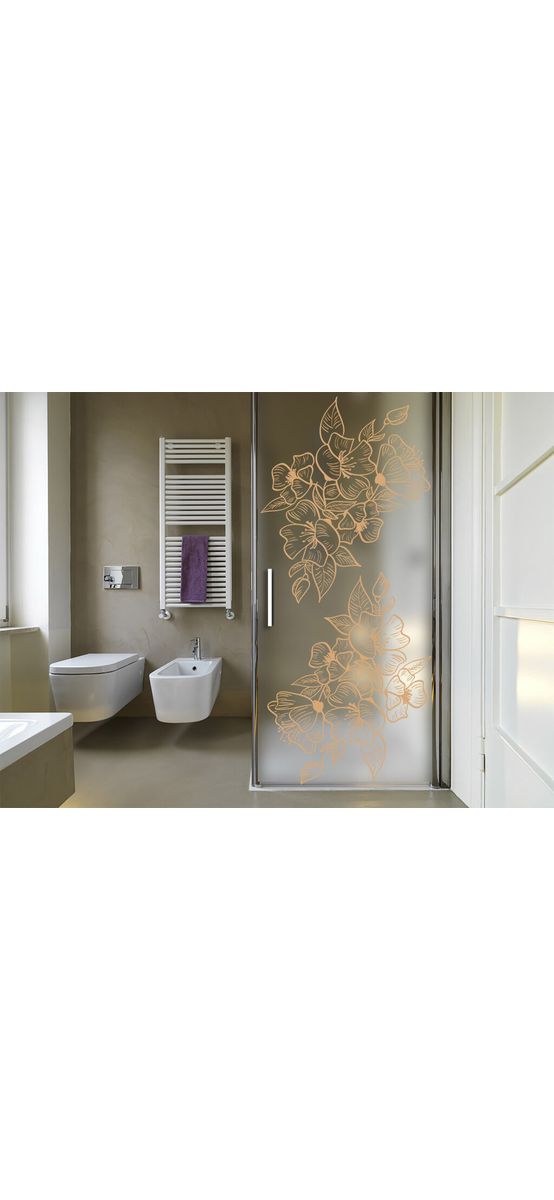 Folie geam cabină duş, Folina, sablare cu model floral, autoadezivă, rolă de 100x210 cm