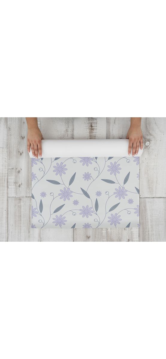 Folie protecţie sertare, model flori mov, din PVC antiderapant cu grosime de 1,5 mm, material impermeabil, rolă de 50x155 cm