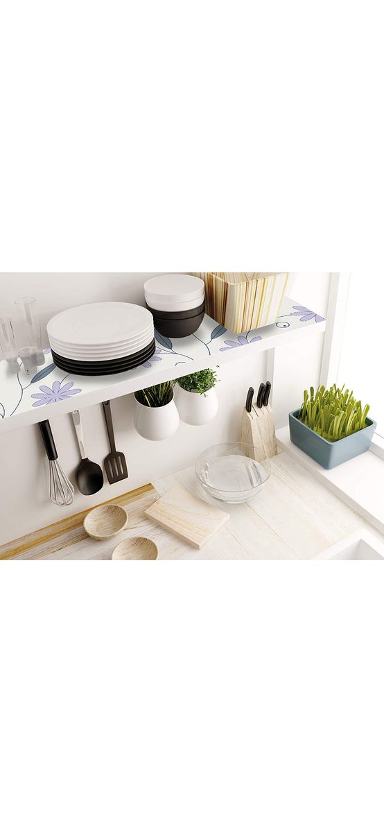 Folie protecţie sertare, model flori mov, din PVC antiderapant cu grosime de 1,5 mm, material impermeabil, rolă de 50x155 cm