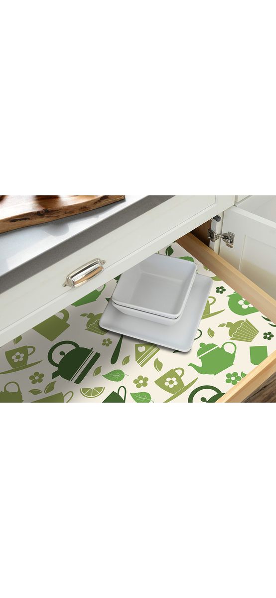 Folie protecţie sertare, model ceai verde, din PVC antiderapant cu grosime de 1,5 mm, material impermeabil, rolă de 50x155 cm