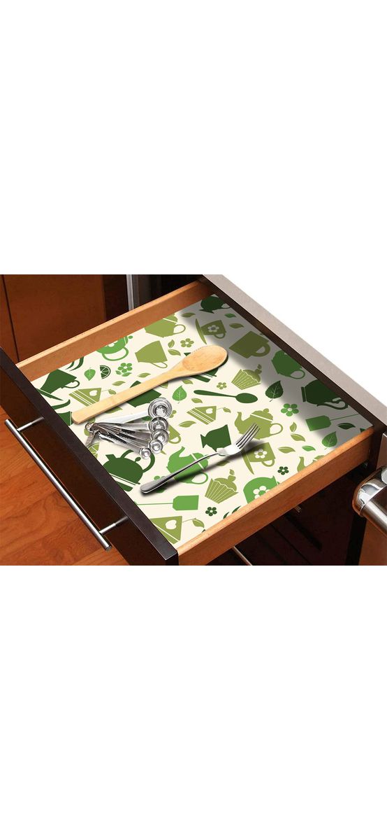 Folie protecţie sertare, model ceai verde, din PVC antiderapant cu grosime de 1,5 mm, material impermeabil, rolă de 50x155 cm