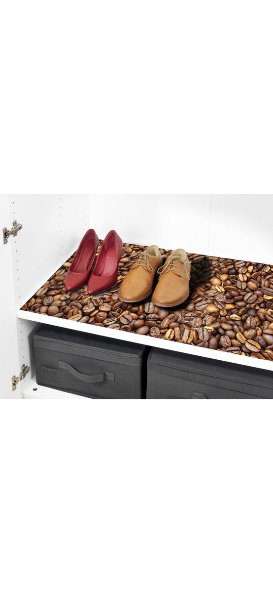 Folie protecţie sertare, model boabe de cafea, din PVC antiderapant cu grosime de 1,5 mm, material impermeabil, rolă de 50x155 cm