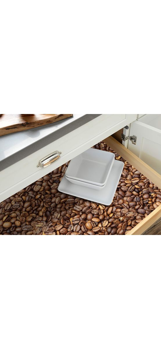 Folie protecţie sertare, model boabe de cafea, din PVC antiderapant cu grosime de 1,5 mm, material impermeabil, rolă de 50x155 cm