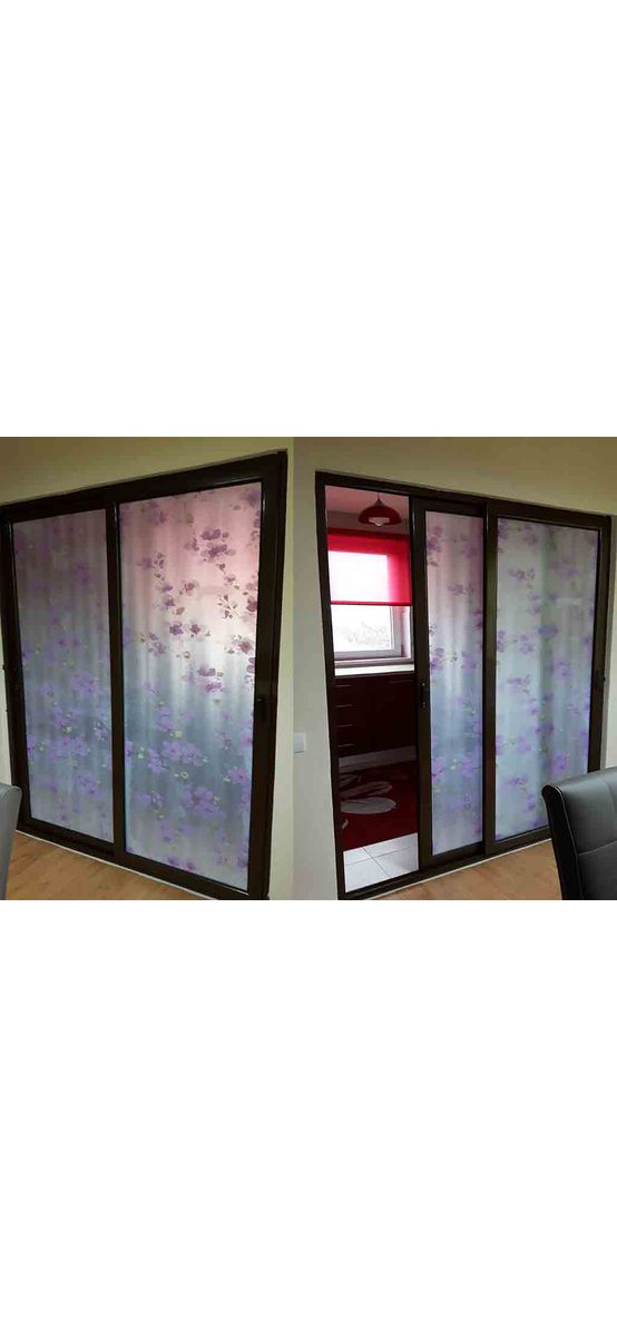 Folie geam autoadezivă flori Lila, Folina, imprimeu floral, mov, lățime 90 cm