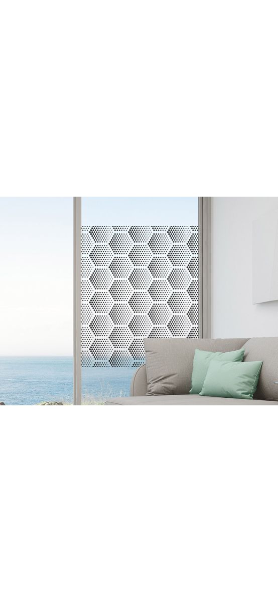 Folie geam autoadezivă Circles, Folina, transparentă cu model geometric negru, 122 cm lăţime