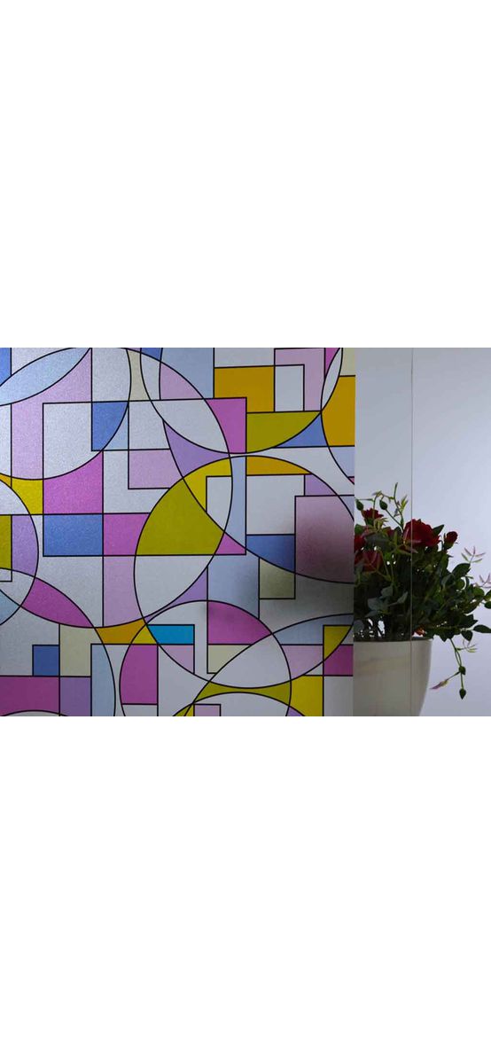 Folie geam autoadezivă Zenia, Folina, imprimeu geometric, multicolor, lățime 90 cm