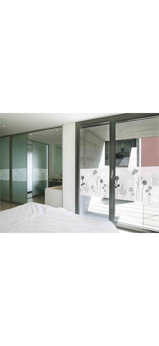 Folie geam electrostatică Blossom, d-c-fix, bordură decorativă cu efect de sablare, imprimeu floral gri, rolă de 45x300 cm