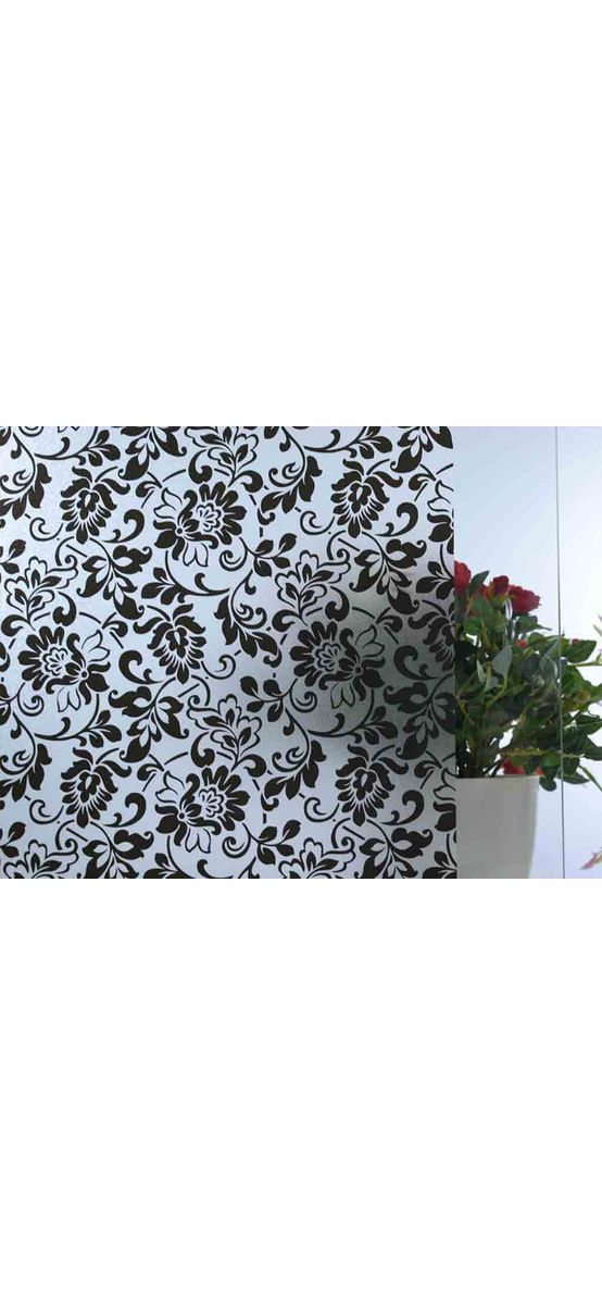 Folie geam autoadezivă Nera, Folina, sablare cu imprimeu floral negru, rola de 90x130 cm
