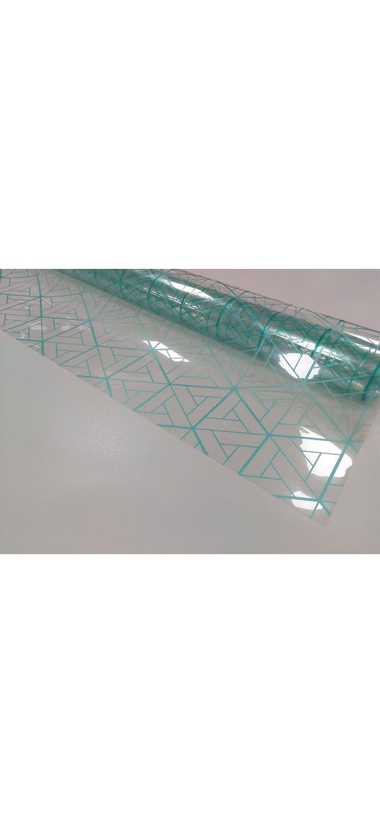 Folie geam autoadezivă Turquoise Triangles, Folina, transparenta cu model turcoaz, 122 cm lăţime