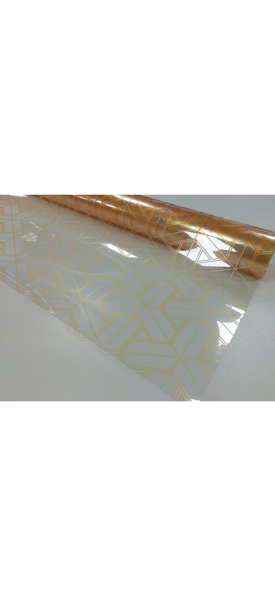 Folie geam autoadezivă Golden Tripods, Folina, model geometric bej auriu,122 cm lăţime