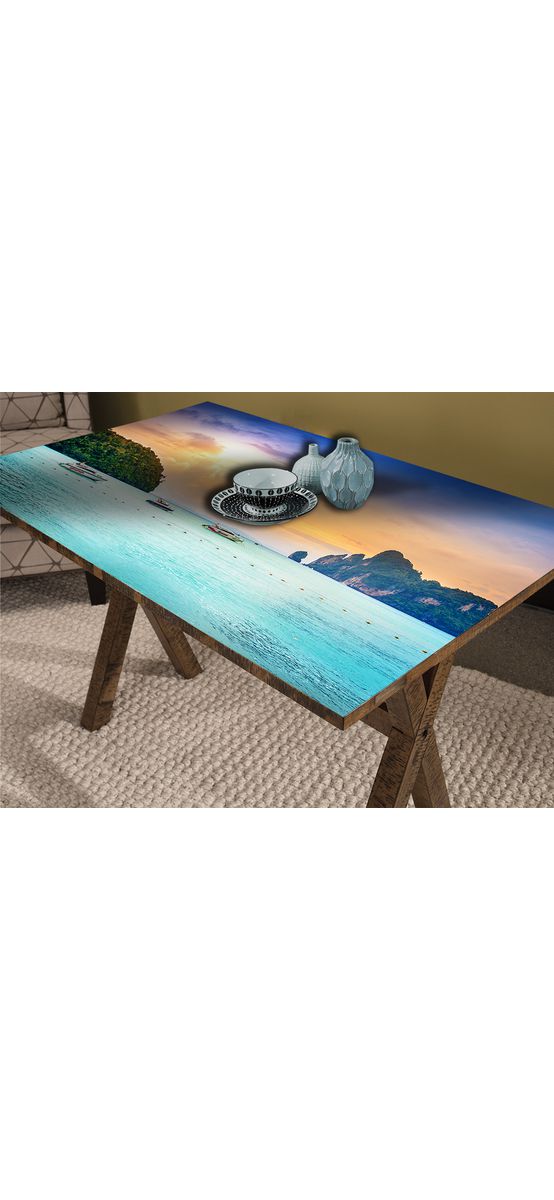 Autocolant blat masă, model mare și bărci, 100 x 100 cm, racletă inclusă