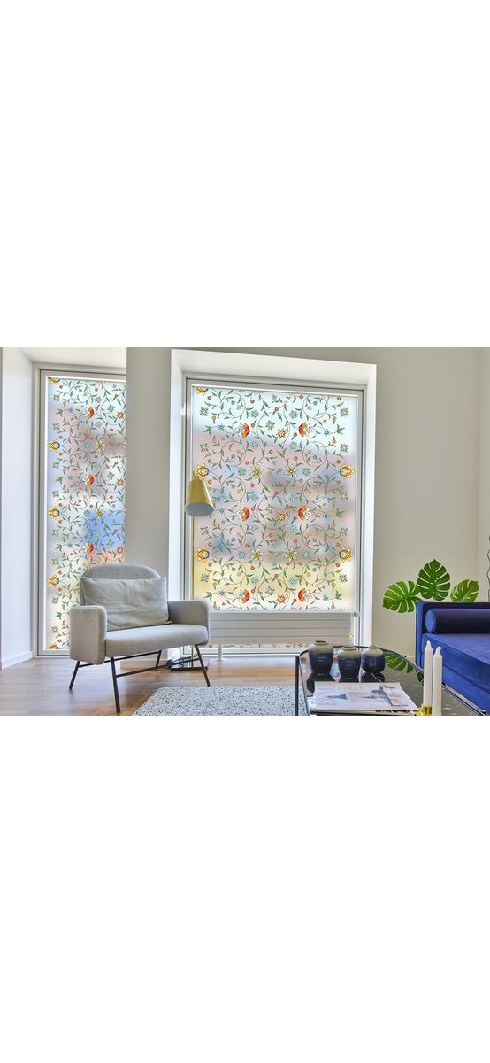 Folie sablare uşă din sticlă, Folina, model floral Campo, rolă de 100x210 cm, cu racletă aplicare și cutter incluse