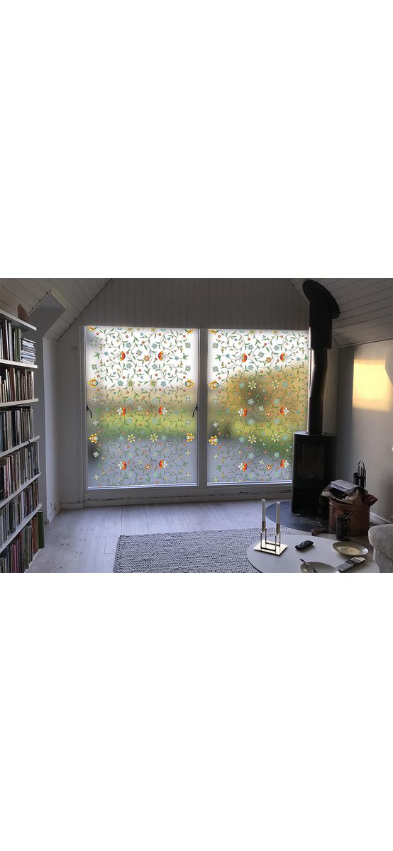 Folie sablare uşă din sticlă, Folina, model floral Campo, rolă de 100x210 cm, cu racletă aplicare și cutter incluse