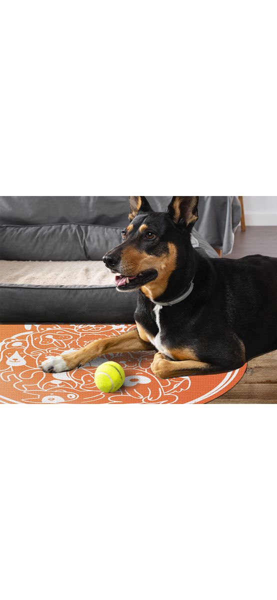 Covor antiderapant pentru animale de companie, model cățeluși oranj, linoleum antiderapant, rotund