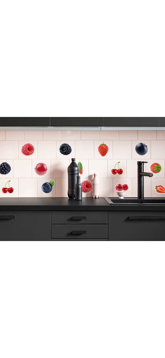 Set 12 stickere faianţă bucătărie, Folina, model Fructe de pădure, multicolor