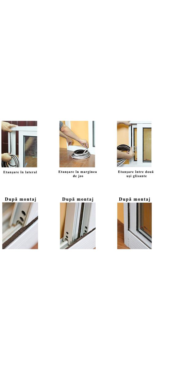 Bandă autoadezivă tip perie, pentru etanșare ferestre, uși glisante, dressing-uri, rolă de 5m