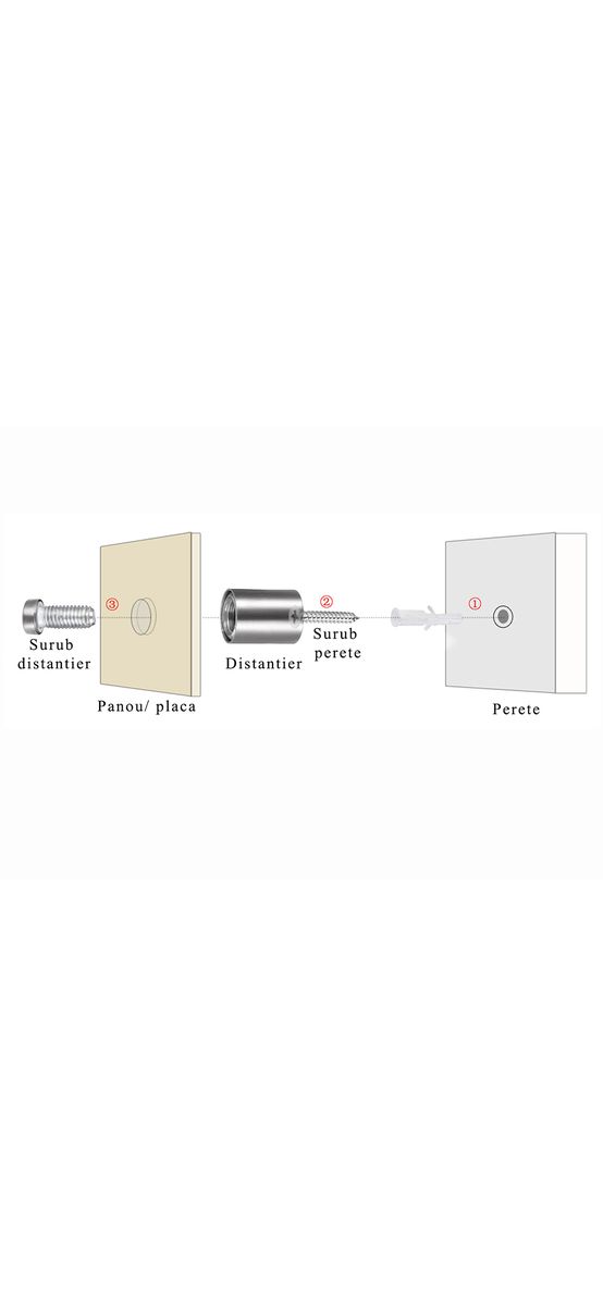Distanţiere semnalistică roșu mat, Folina, din inox, 12 x 15 mm