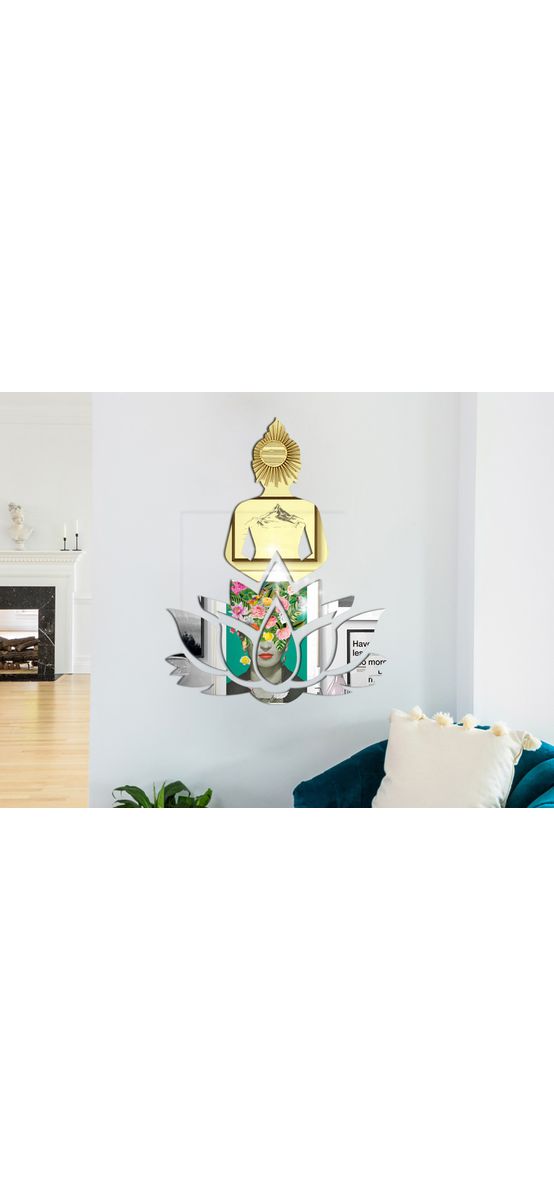 Set oglindă Buddha și lotus, aurie și argintie, 90x120 cm
