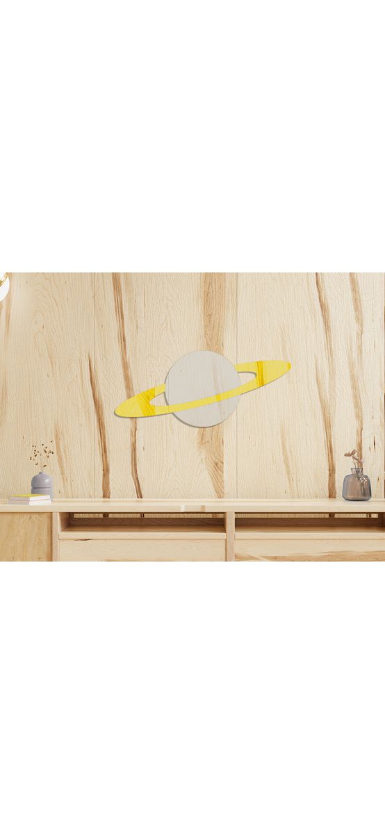 Decoraţiune perete din oglindă acrilică Saturn, dimensiuni de 75x32 cm