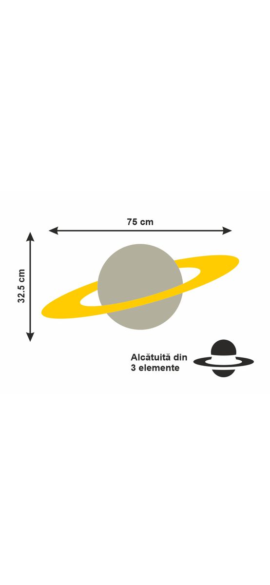 Decoraţiune perete din oglindă acrilică Saturn, dimensiuni de 75x32 cm