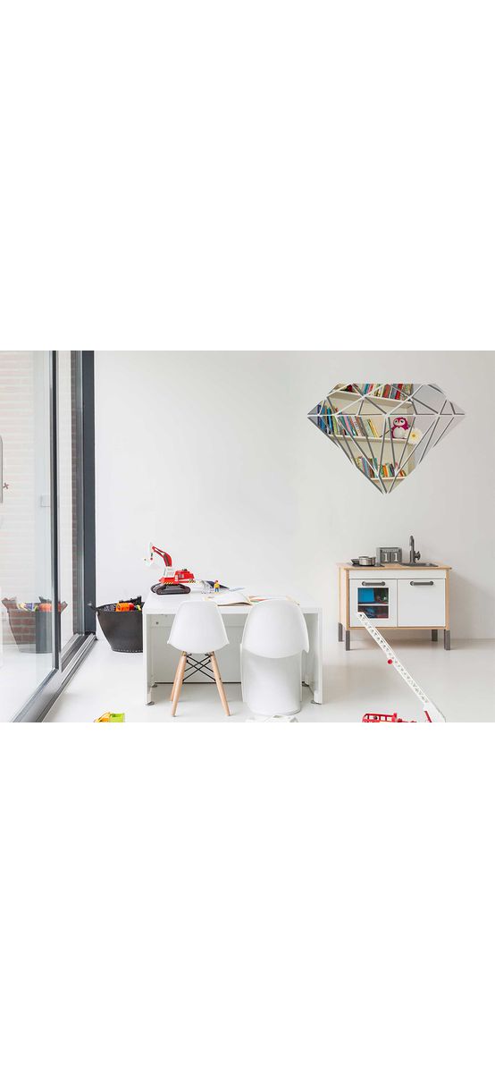 Oglindă decorativă Diamant, Folina, din oglindă acrilică argintie, 50 cm