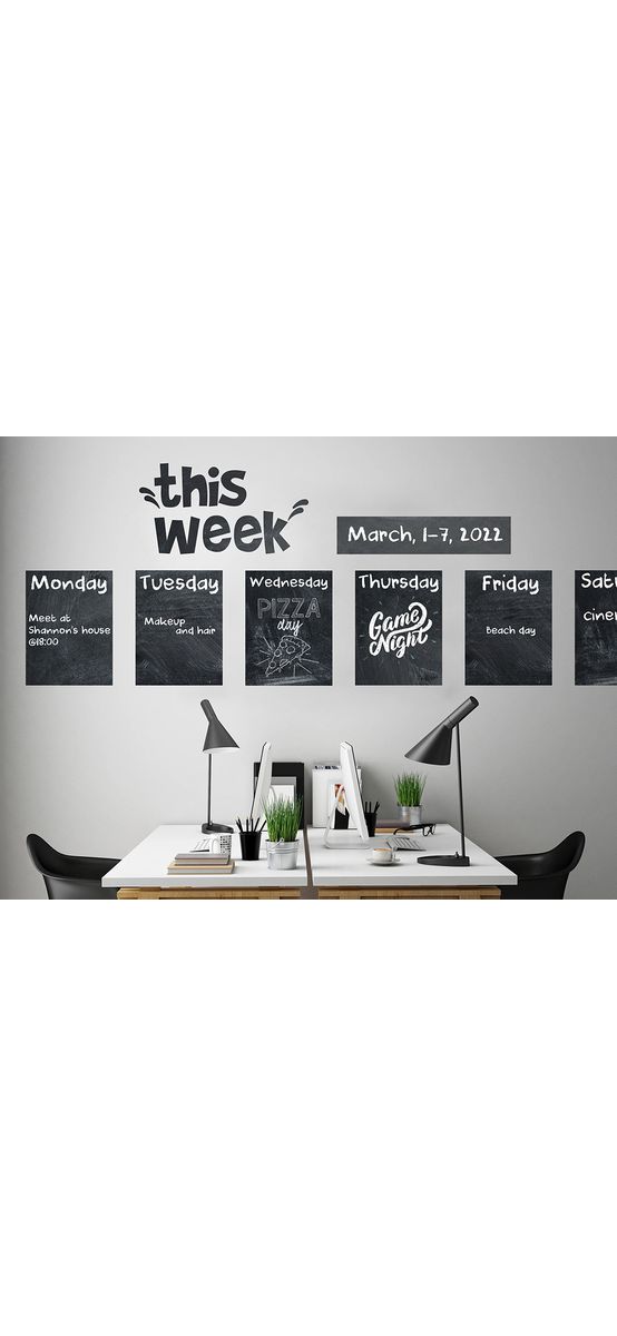 Sticker tip tablă de scris, Folina, organizator săptămânal, 110x120 cm, racletă de aplicare inclusă în set