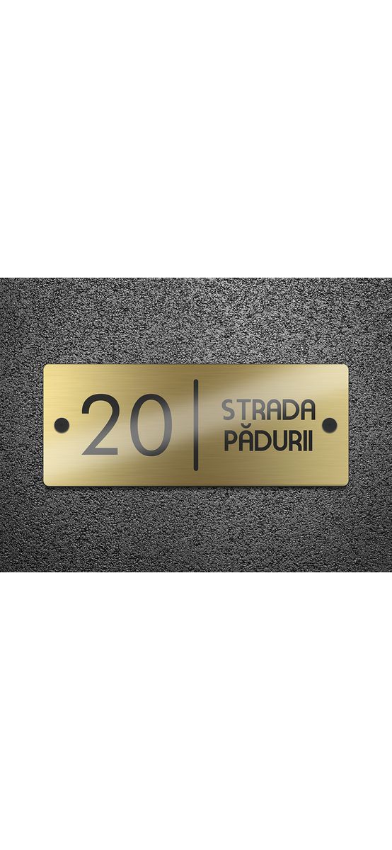 Plăcuţă cu număr și adresă casă, din bond auriu, cu text personalizat