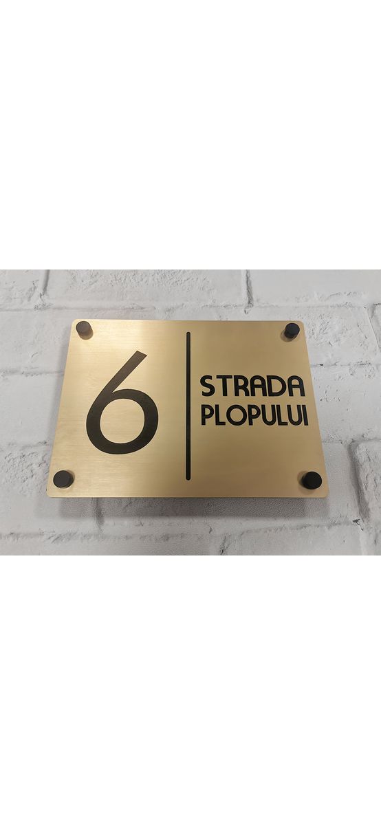 Plăcuţă cu număr și adresă casă, din bond auriu, cu text personalizat