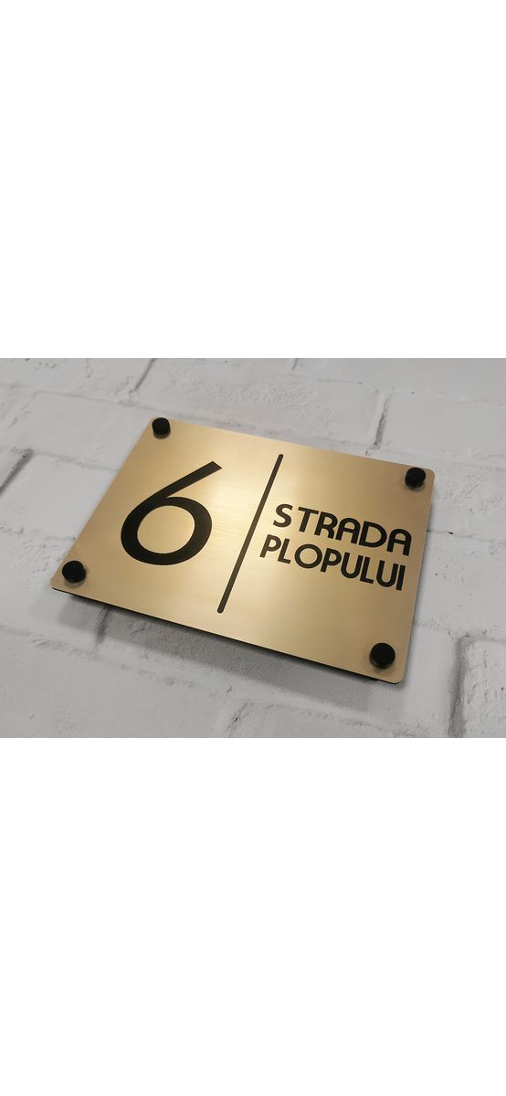 Plăcuţă cu număr și adresă casă, din bond auriu, cu text personalizat