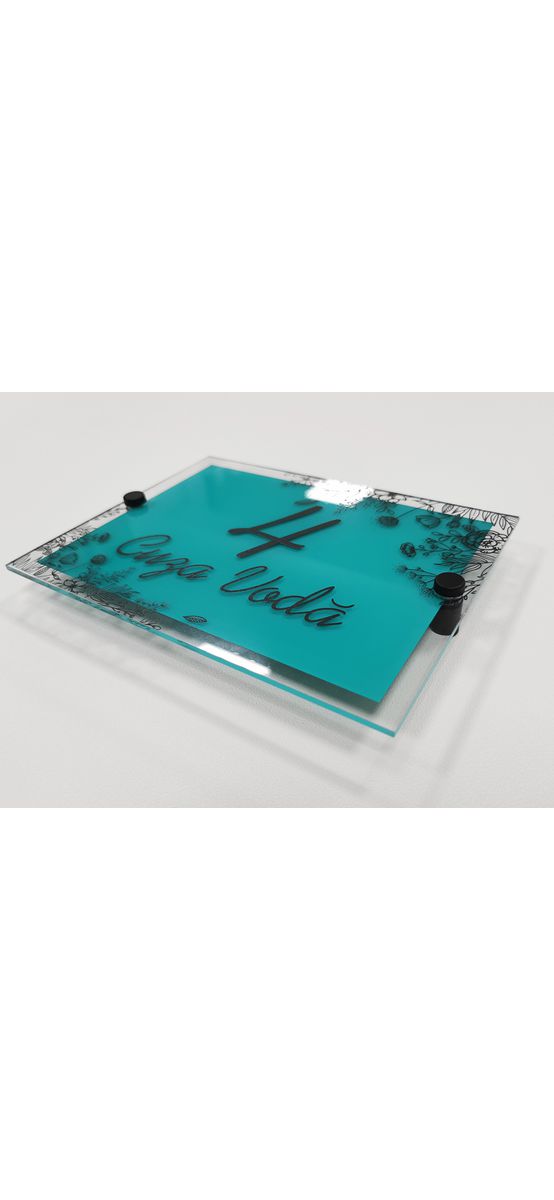 Plăcuţă cu număr și/sau adresă casă, model floral, din acril cu text UV personalizat