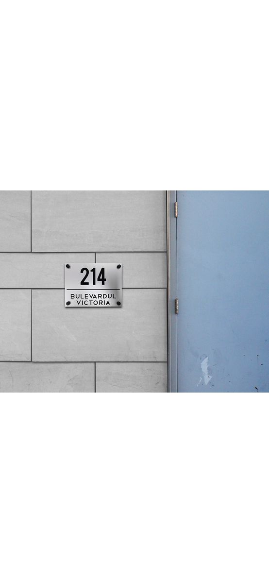 Plăcuţă adresă model Graphite, din acril colantat, cu text personalizat