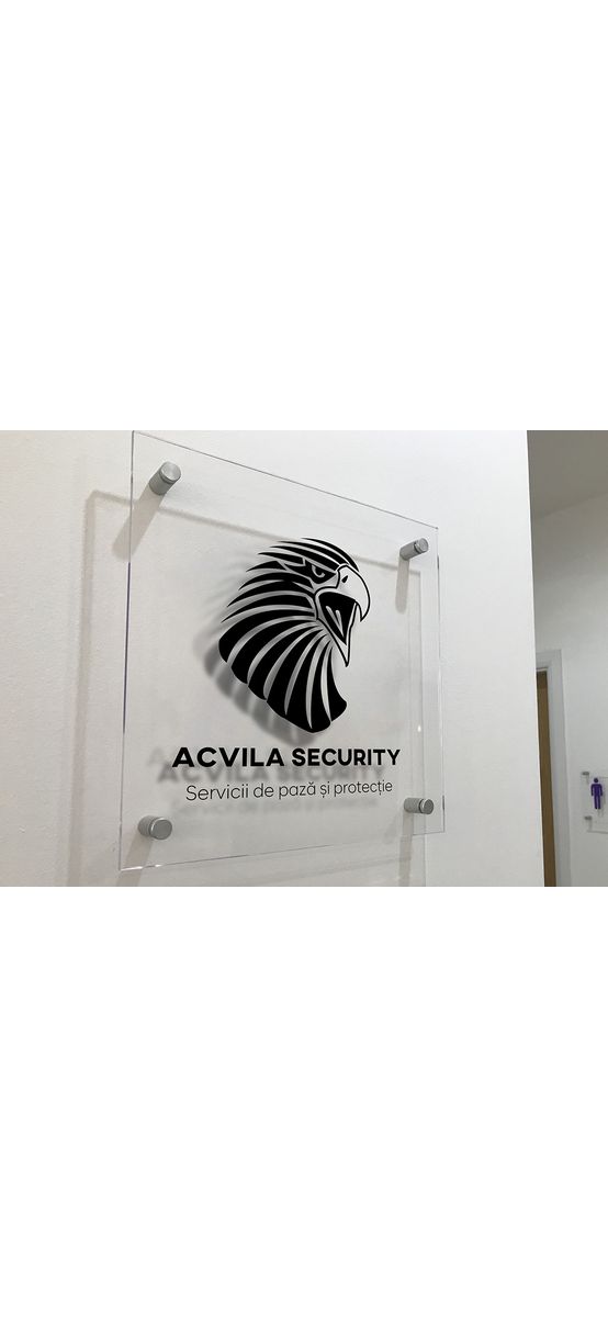 Plăcuță indicatoare personalizată cu nume sau logo, distanțiere incluse