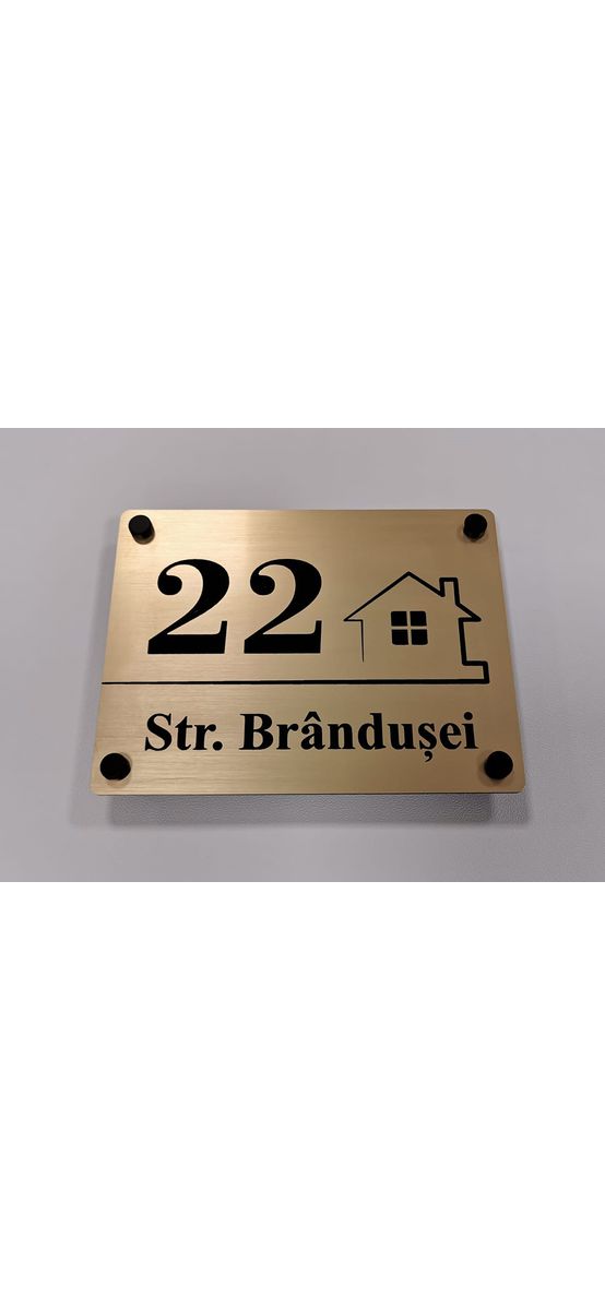 Plăcuţă cu adresă și număr, din bond auriu, cu text personalizat