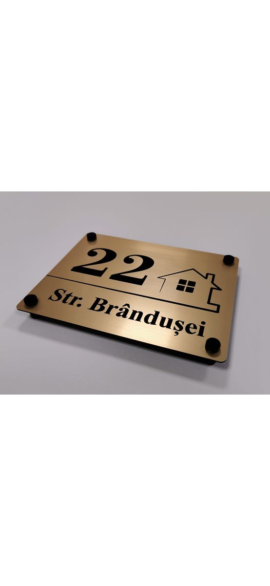 Plăcuţă cu adresă și număr, din bond auriu, cu text personalizat