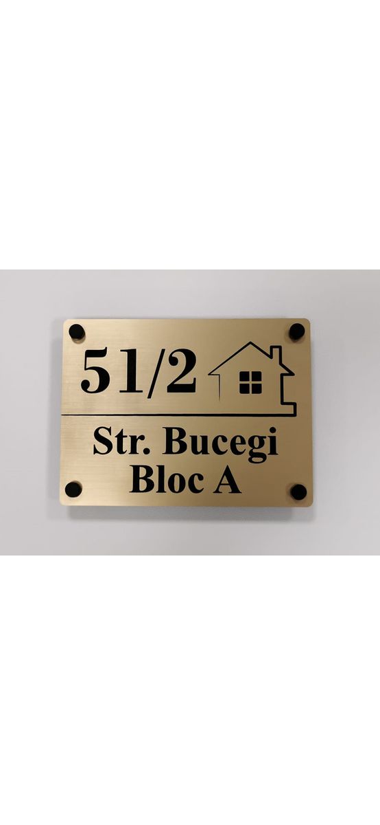 Plăcuţă cu adresă și număr, din bond auriu, cu text personalizat