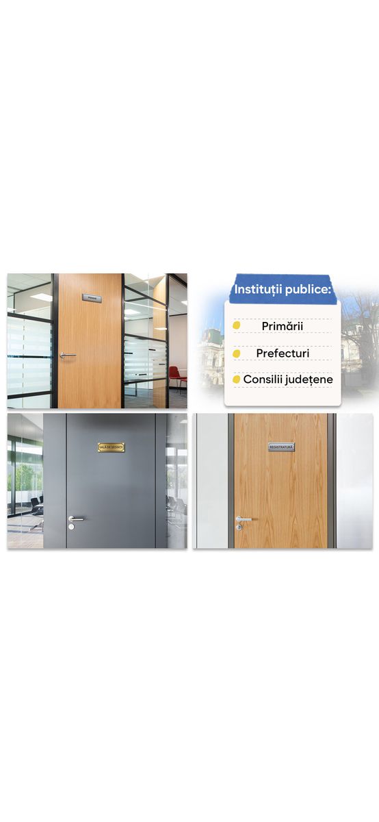 Plăcuță personalizată gravată pentru birouri, spații comerciale, firme și instituții, 15x5 cm