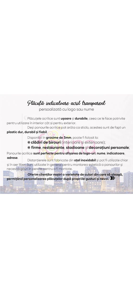 Plăcuță indicatoare personalizată cu nume sau logo, distanțiere incluse