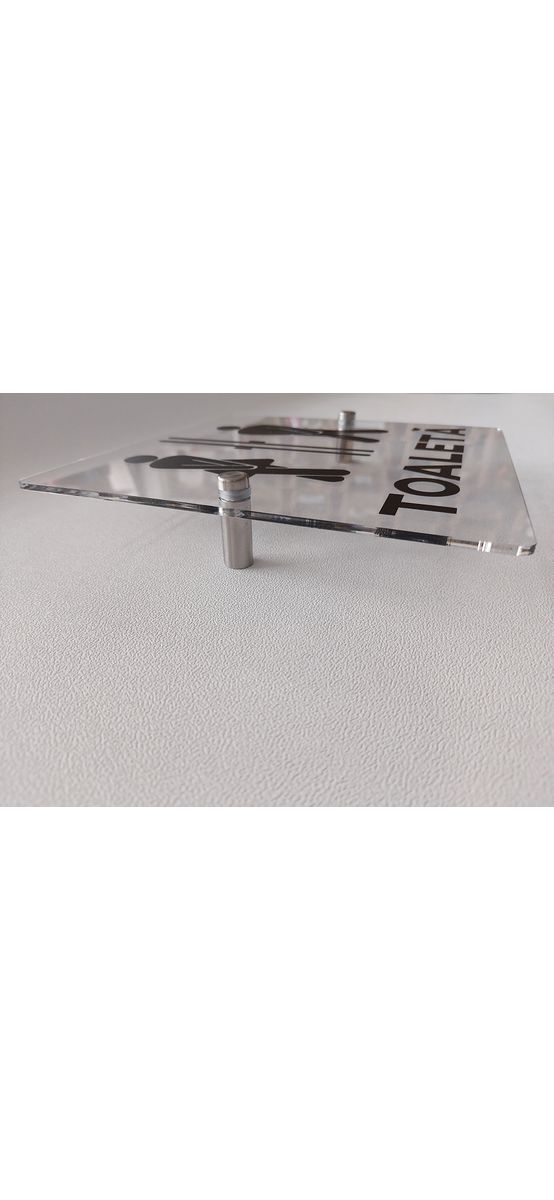 Plăcuță indicatoare pentru toaletă, din acril transparent, dimensiune 20x20 cm, distanțiere incluse
