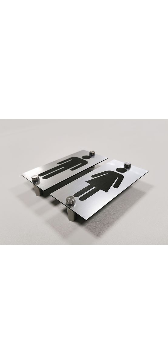 Set 2 plăcuțe indicatoare pentru toaletă, din bond,15x7,5 cm, distanțiere incluse.