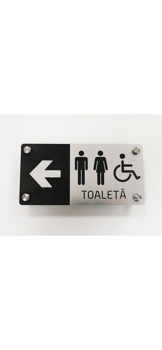 Plăcuță indicatoare pentru toaletă,din bond dimensiune 20x10 cm, distanțiere incluse.