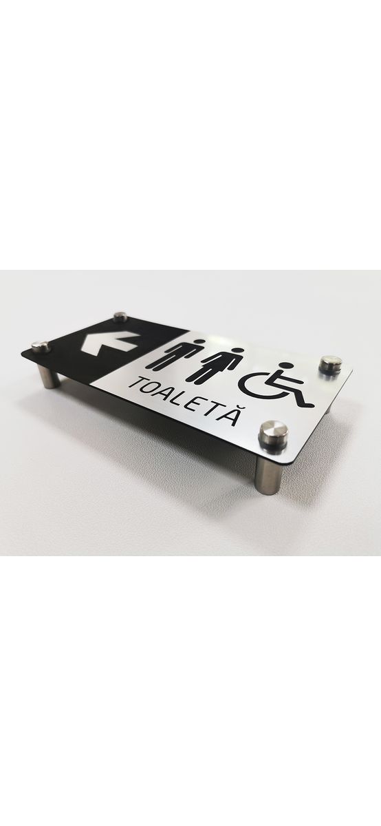 Plăcuță indicatoare pentru toaletă,din bond dimensiune 20x10 cm, distanțiere incluse.