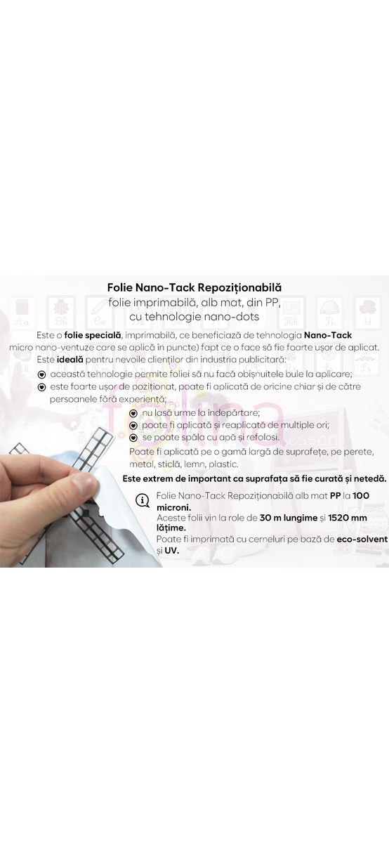 Autocolant Nano-Tack repoziționabil, Folina, printabil, 152 cm lăţime