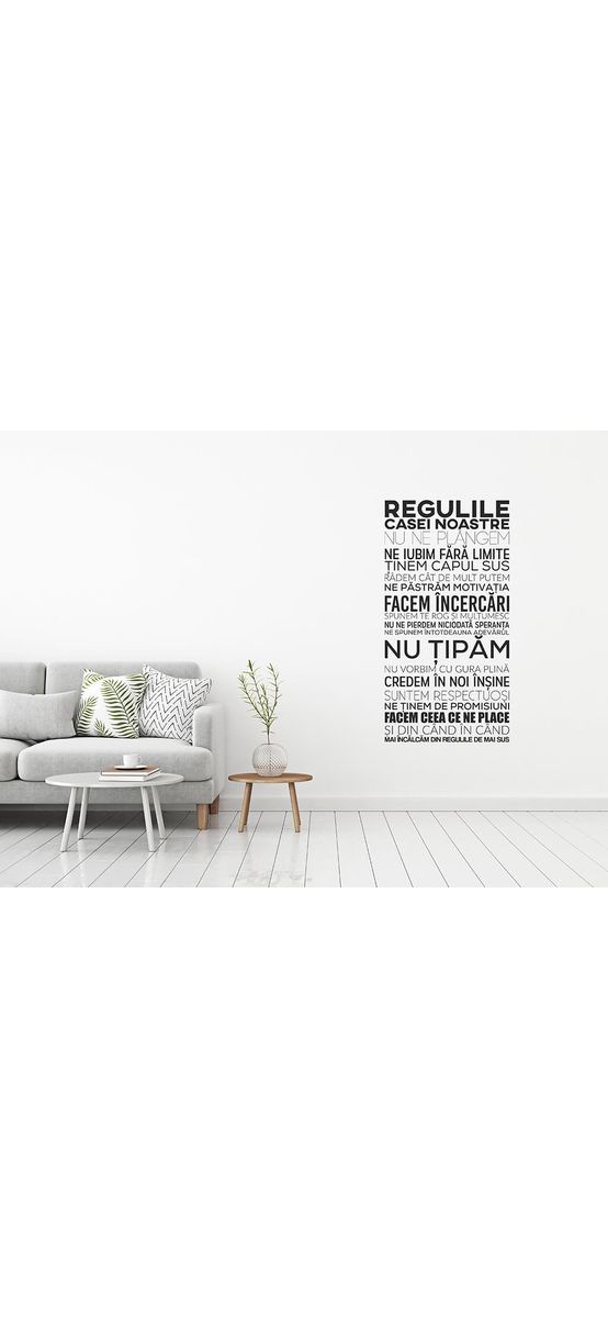 Sticker decorativ Regulile casei, Folina, planșă mare de 145x75cm, racletă de aplicare inclusă
